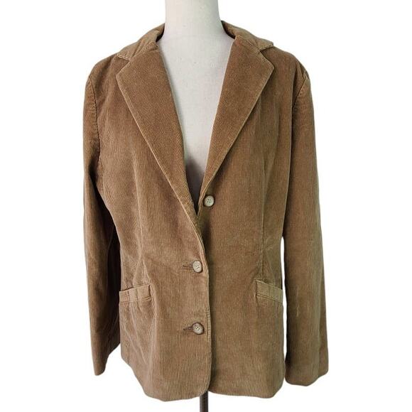 LL Bean Caramel Brown Corduroy Vintage   Blazer Jacket Coat 14 P - Picture 1 of 4